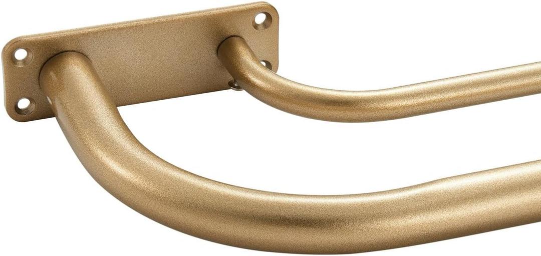 Antique Gold Double Curtain Rods for Window 48-84 Inch, Wrap Around Double Drapery Rods, Adjustable Double Room Darkening Curtain Rods, Heavy Duty 1-Inch Front and 5/8 Inch Back Dual Curtain Rod