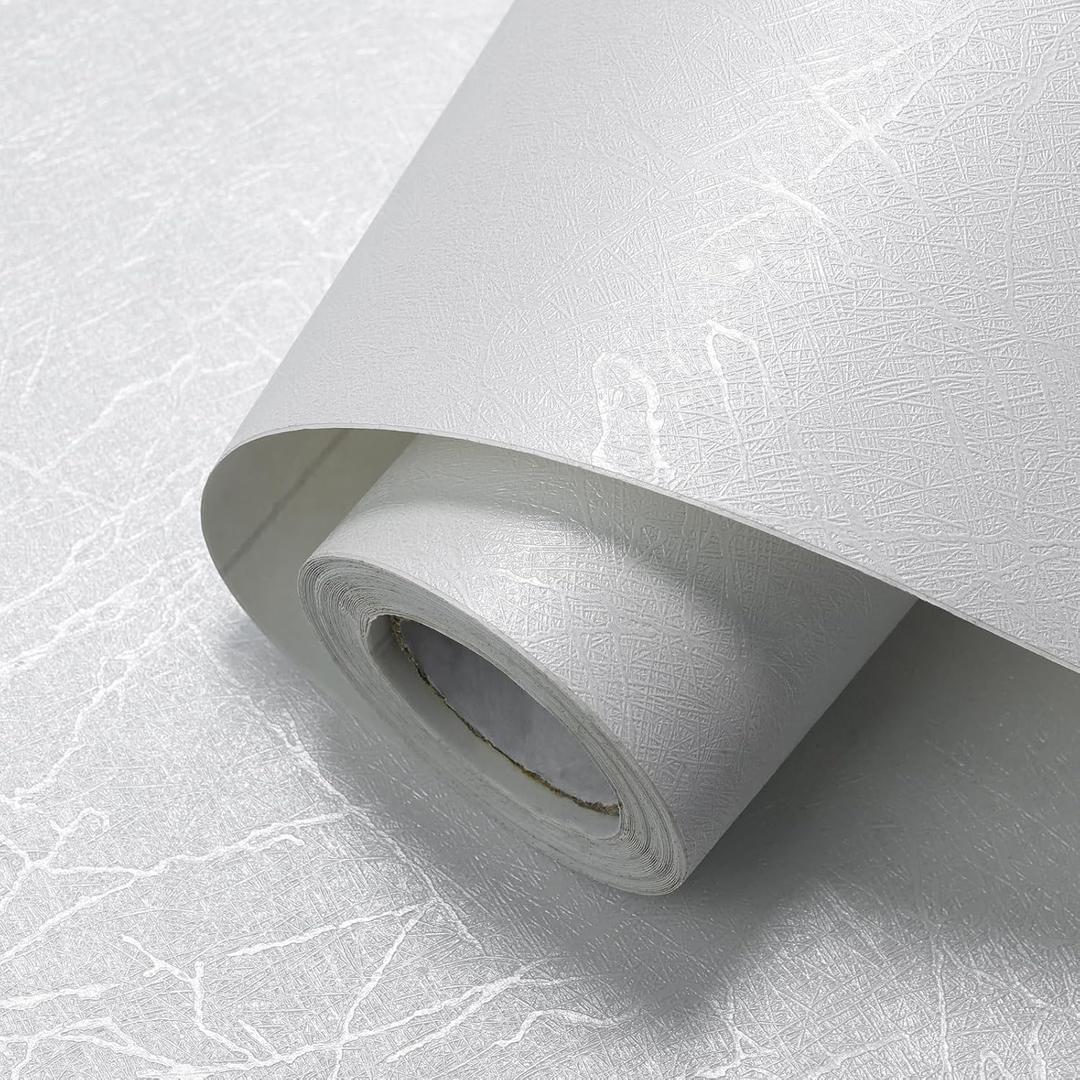 White Silk Peel and Stick Wallpaper 17.3" x 300" Removable Self Adhesive Textured Contact Paper Vinyl Decorative Wall Paper for Bedroom Living Room