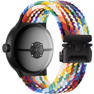 Yeahxing Band for Pixel Watch 4/3 45mm - Stretchy Nylon Braided Band for Google Pixel Watch 4 45mm 2025, Fit 6.8-10.2 inch Adjustable Wristband with Parachute Buckle for Men Women (Rainbow)