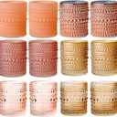 WDHODEC Pink Votive Candle Holders Set of 12 - Vintage Hobnail Glass Tealight Holders for Wedding, Valentine's, Party Table Centerpiece Decor