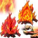 Amyhill Wooden Fake Fire 3D Fake Flame Camping Fireplace Decoration 11.8 Inch Reusable Campfire Centerpiece Artificial Flames Campfire Party Decoration for Camp Bachelorette Party(Red and Orange)