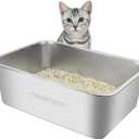 Stainless Steel Cat Litter Box – Large High-Sided Non-Stick Metal Pan with Anti-Slip Base, Easy-Clean Indoor Tray, 19.5" L x 13.5" W x 6" H in for Cats & Rabbits
