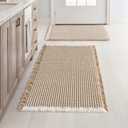 MIULEE Set of 2 Waffle Bathroom Rugs, Boho Bath Rugs Non Slip Washable, Super Absorbent Bath Mats, Ultra Soft Rubber Backed Shower Mats for Bathroom Floor, Tub, Brown & White, 17"x24"+18"x30"