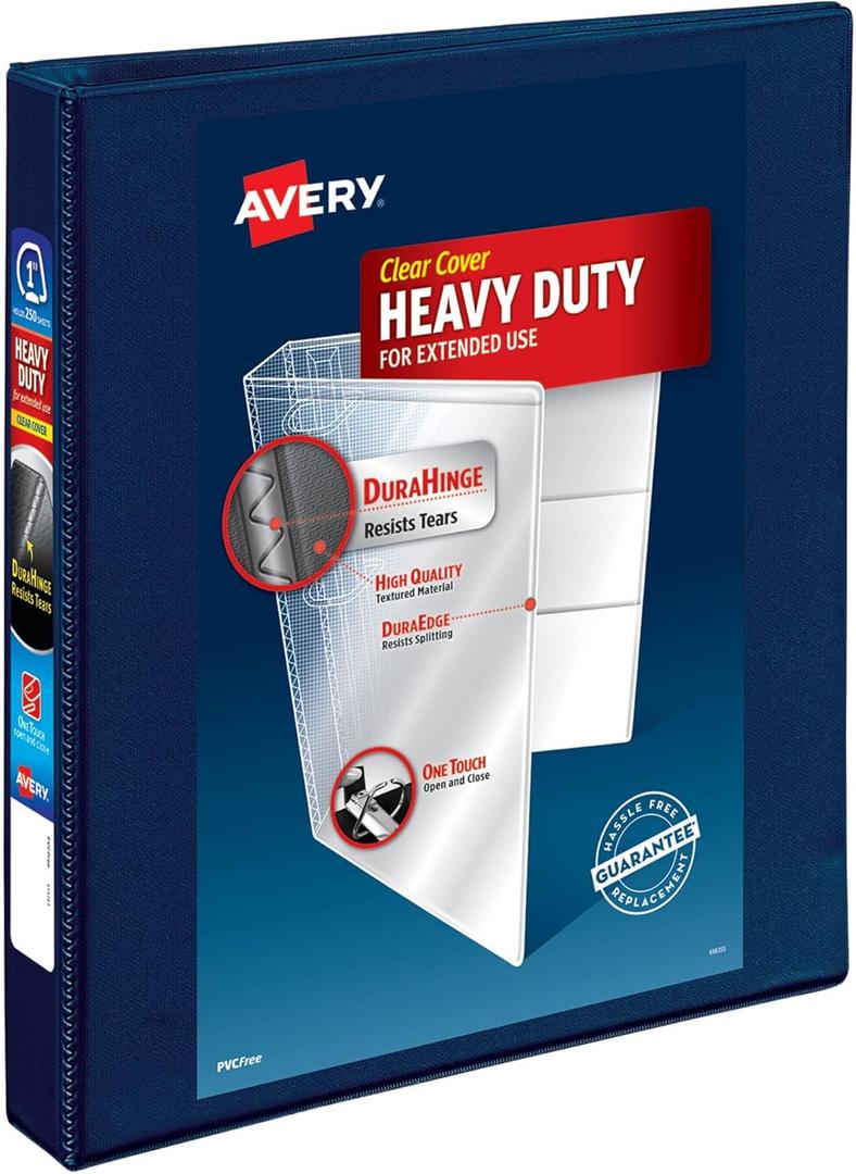 Avery Heavy-Duty View 3 Ring Binder, 1" One Touch EZD Rings, 1 Navy Blue Binder (79809)