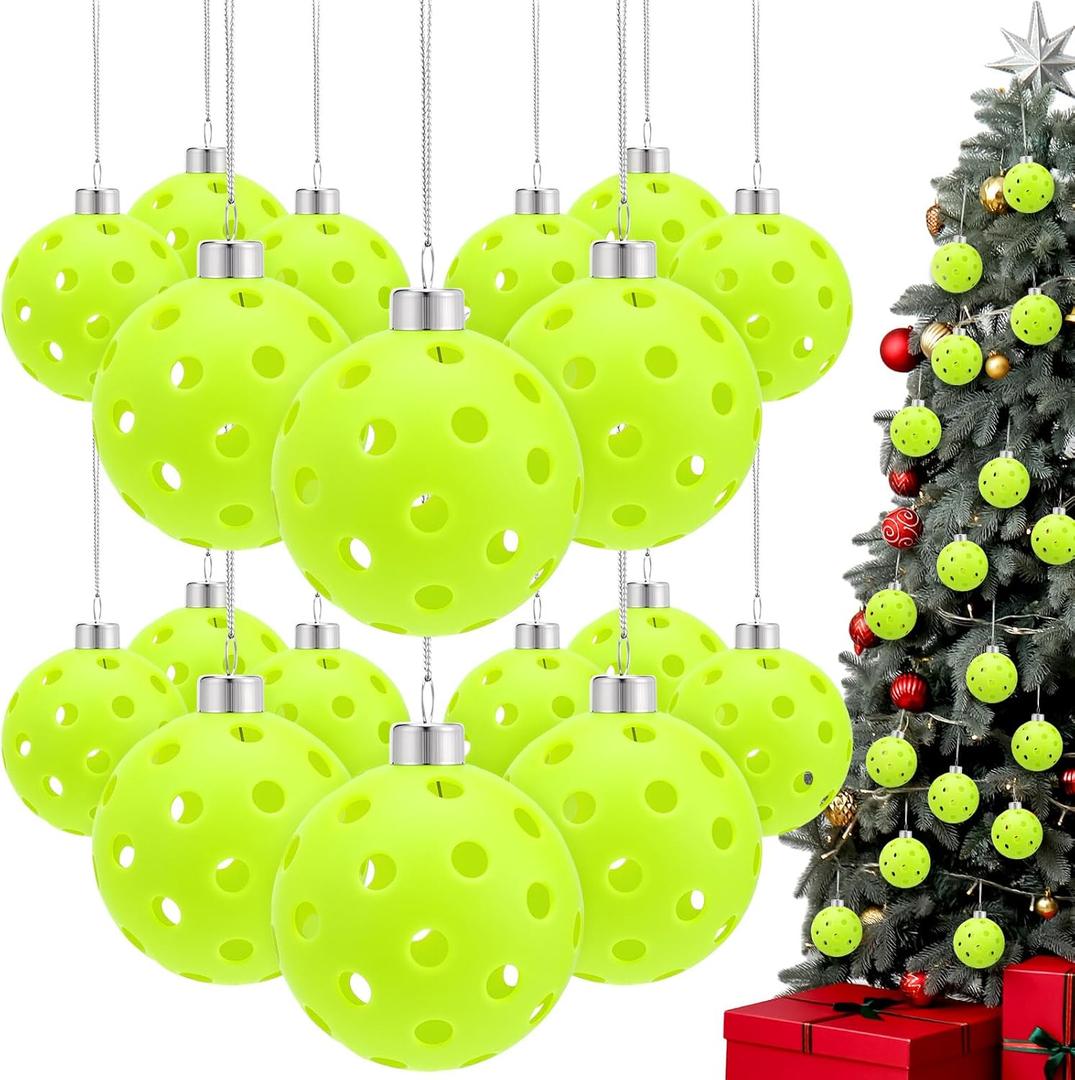 Realspring 18 Pcs Dink Ball Christmas Ornaments Green Balls Christmas Tree Hanging Decor Xmas Tree Decoration Dink Sports Xmas Balls Funny Holiday Gifts for Women Men Dinkball Lovers