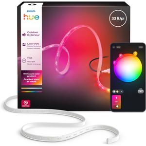 Hue Flux Outdoor 33-feet Multicolor LED Strip Light, 3000 lm, Vibrant Color and Ambiance, Flexible Outdoor Lighting, Chromasync Color Blending, Weatherproof, App and Voice Control