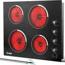 24 Inch Electric Cooktop - 4 Burner Built-in(22.05"x19.3") Glass Ceramic Stovetop 6000W, 220V Electric Stove Touch and Knob Control, Safety Lock, Pause, 99 Min Timer, 240V Hard Wire(No Plug)