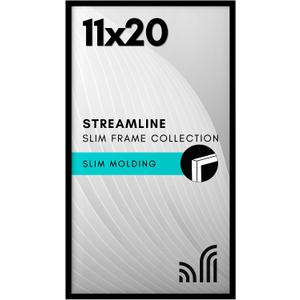 Americanflat 11x20 Picture Frame with Polished Plexiglass - Streamline Collection - Thin Border Picture Frame for Wall Display - Hanging Hardware Included - Black