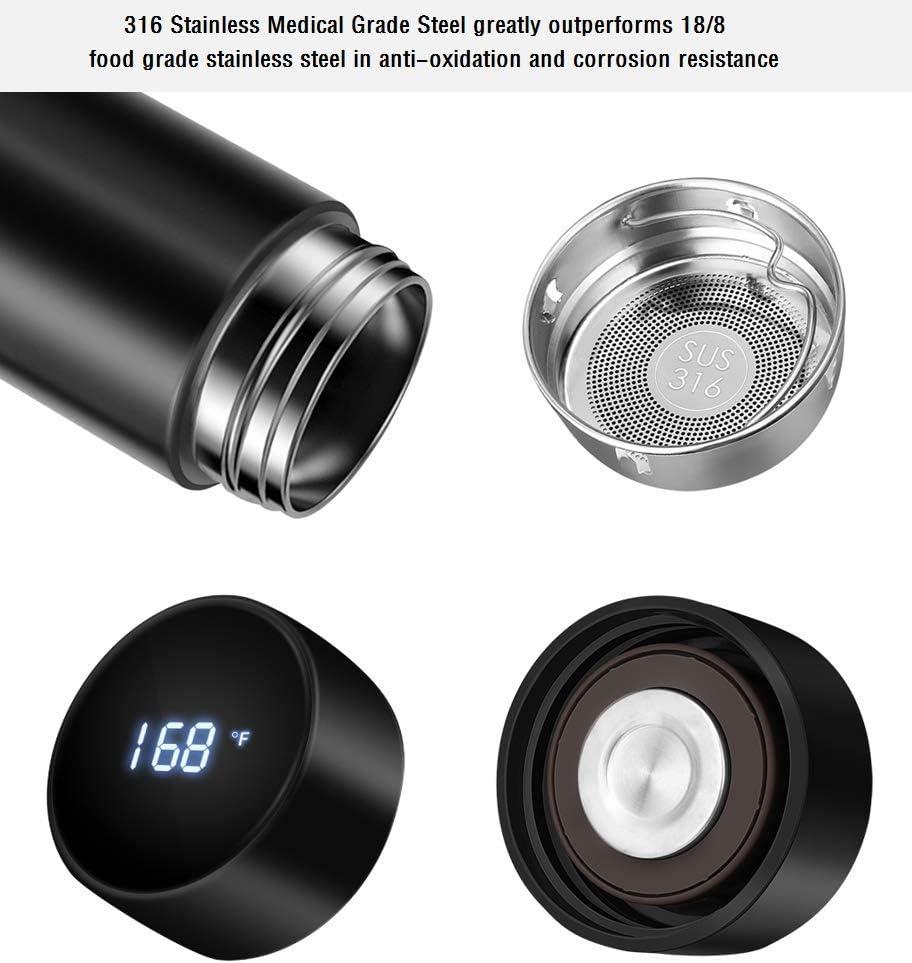 Insulated bottle,Coffee bottle,Tea Infuser Bottle,Smart Sports Water Bottle with LED Temperature Display,Double Wall Vacuum Insulated Water Bottle, Stay Hot for 24 Hrs,Cold for 24 Hrs (Black)