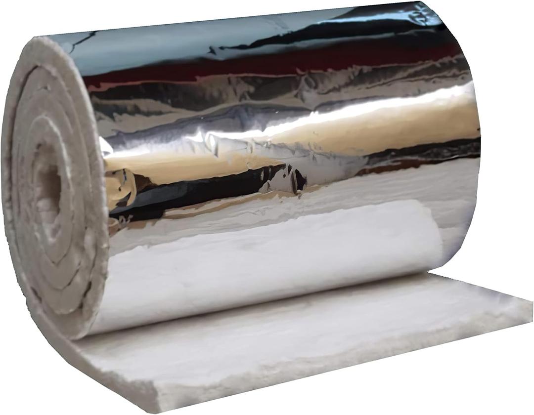 SIMOND STORE Ceramic Fiber Blanket with Aluminum Foil Facing - 8# Density - 1" x 24" x 12.5' - 2400F - High Temperature Insulation Blanket for Stove Furnace Forge Kiln Fireplace Welding Soldering HVAC