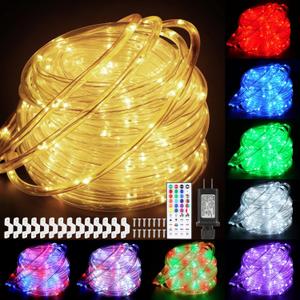 50ft 150LED Rope Lights Outdoor String Lights, 24 Colors+Warm White Outdoor LED Lights Plug in, RGB Color Changing Rope Light with Remote Rope Lighting for Camping Garden Patio