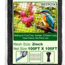 BSTPCOO Chicken Netting Roof Hawk 100'x100' with 2" Mesh, Heavy Duty Bird Nettings for Garden with Birds Scare Tape, Nylon Bird Netting for Chicken Coop, Avian Nettings Deer Fence Fruit Tree Net