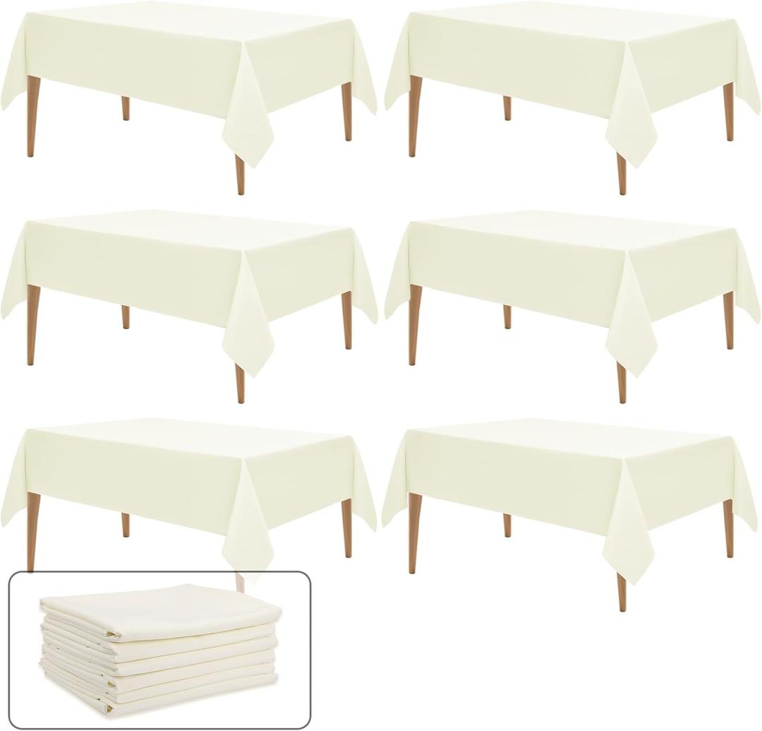 WIGENIUS 6 Pack Ivory Table Cloth Rectangle 60X102 Inch Tablecloth Fit 6FT