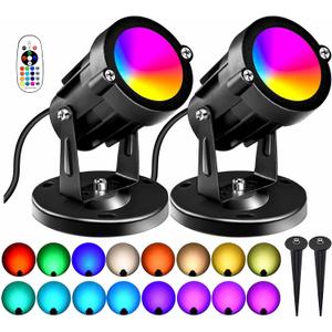 RGBW 8W LED Spotlight with Remote, 16 Color Changing Landscape Lighting for Outdoor Indoor, 120V Plug-in & 6FT Cord, Spotlight Flag Light for Garden Tree (2)