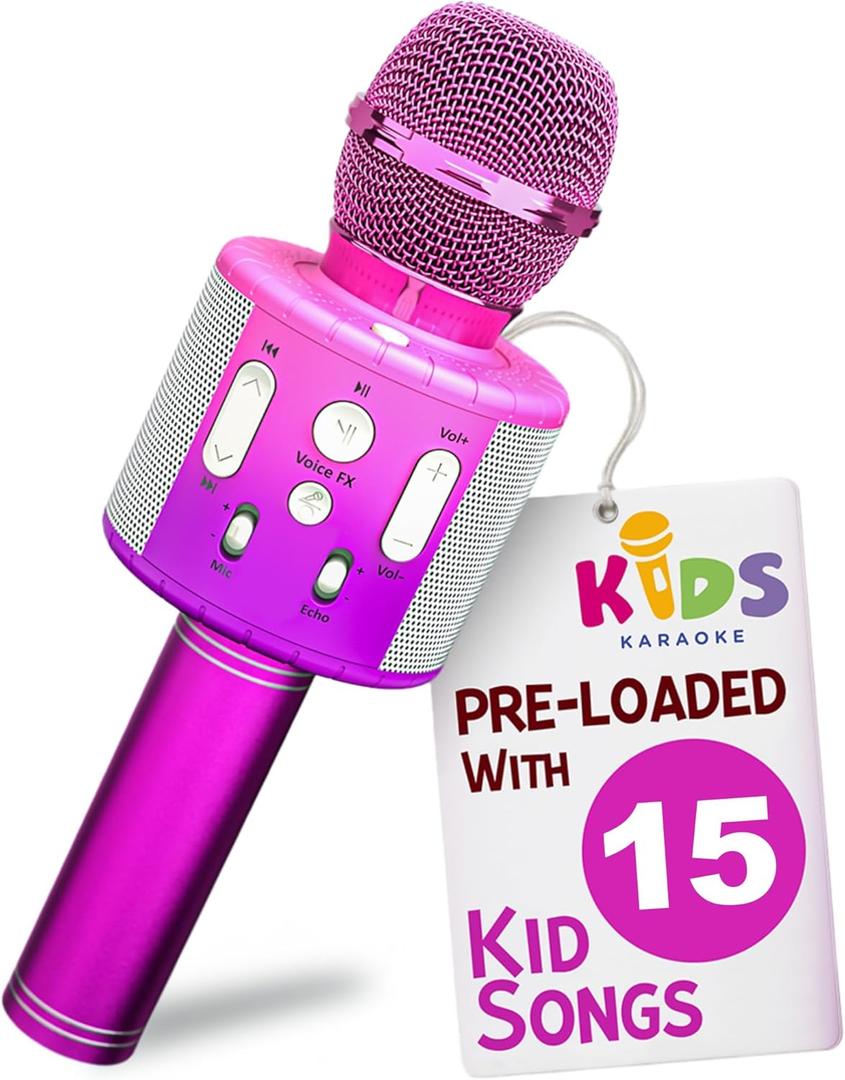 Move2Play, Kids Karaoke Microphone | Includes Pre-Loaded Songs & Bluetooth | Kids Birthday Party Gift | Toy for All Ages 2, 3, 4, 5, 6+ Year Old Girls, Boys & Toddlers (Pink/Purple)