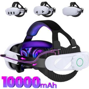 Battery Head Strap Compatible with Oculus Meta Quest 3S/3/2,10000mAh Battery VR Headset Strap Enhanced Support and Comfort, Adjustable Elite Strap Replacement- MV1001
