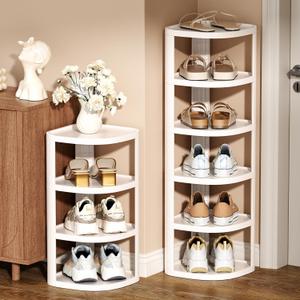 Vertical Shoe Rack, 10-Tier Stackable Narrow Shoe Rack Organizer for Entryway Closet Corner, Free Standing Shoe Rack Tower Shelf, Space Saving, Curved, Off White