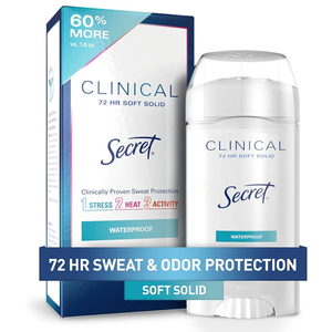 Secret Clinical Strength Antiperspirant Deodorant for Women, Waterproof, 3X Stress Protection, 72hr Sweat & Odor Protection, PH Balancing Minerals, Soft Solid, 2.6 oz