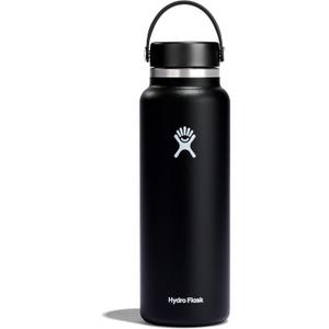 Hydro Flask Water Bottle - Insulated Stainless Steel - Wide Mouth Flex Lid, Non Spill, Leakproof and Refillable in 40 Oz (Black)