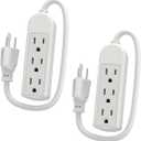 2-Pack Power Strip 3 Prong Outlet - Slim White 3 Grounded Outlets 1ft Heavy Duty Extension Power Cord Power Strip Ideal for Computer/Phone/Home/Office (13A/125V/1625W/ETL Listed)