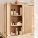 INNOD Bathroom Storage Cabinet, Over the Toilet Storage Cabinet, Medicine Cabinet with Adjustable Wood Shelf & Doors for Laundry Room & Kitchen & Living Room (Natural Oak), 23.5 x 24.5 x 8 inches