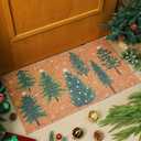 Dunzy Christmas Snowy Forest Doormat Outdoor Green Christmas Tree Imitation Coir Welcome Doormats Xmas Winter Front Door Non-Slip Mat Rugs Decor for Indoor Outdoor Home Entrance Porch