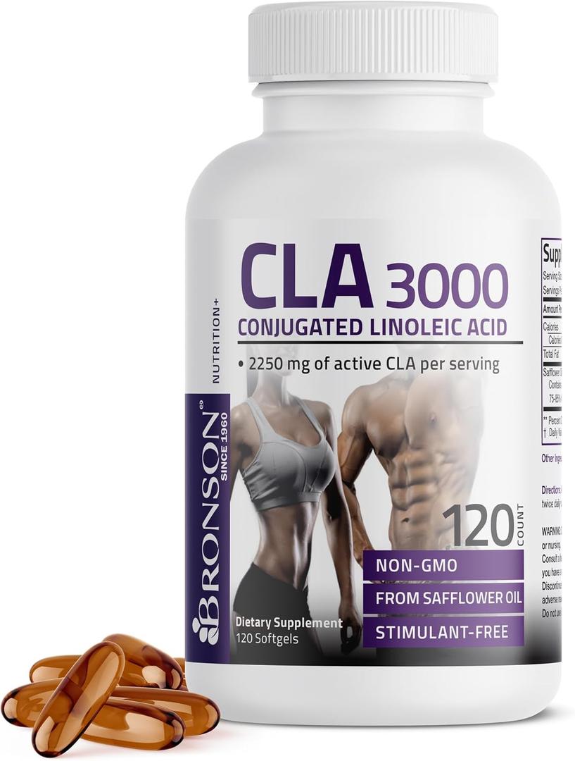 Bronson CLA 3000 Extra High Potency Supports Healthy Weight Management Lean Muscle Mass Non-Stimulating Conjugated Linoleic Acid 120 Softgels, EXP: 05/2028