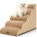 COZY KISS Dog Stairs for High Bed 22.6" H, Small Dog Step for Puppy, Older or Cat, Curved Ramp for Car, Ladder with High Density Foam, Lightweight, Durable, 5 Step, 15.7x33x22.6 inch, Light Brown