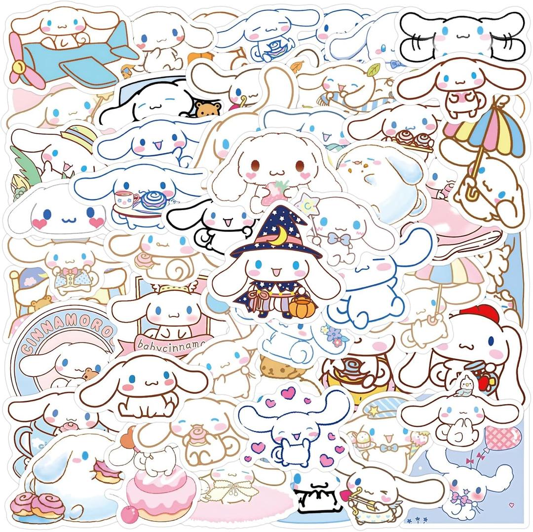 50pcs Cartoon Cinnamoroll Stickers for Kids, Vinyl Waterproof Cinnamoroll Decal for Water Bottle Laptop Toy Sticker for DIY Decorate Bumper Phone Hard Hat Kids Teens Gifts
