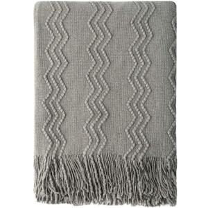 BOURINA Throw Blanket Textured Solid Soft Sofa Throw Couch Cover Knitted Decorative Blanket, 60 Inch x 80 Inch Dark Grey