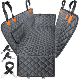 URPOWER Dog Car Seat Cover for Pets 100% Waterproof Seat Cover Hammock 600D Heavy Duty Scratch Proof Nonslip Durable Soft Back Seat Covers for Cars Trucks and SUVs (A-Black with Orange)