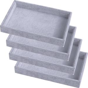 Mornajina 4 Pcs 9" x 5.7" Velvet Jewelry Tray Jewelry Display Tray, Stackable Empty Plate Trays for Earrings Necklaces Bracelet Rings Display Showcase - Grey