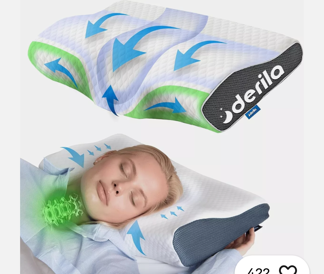 DERILA® Memory Foam Cervical Neck Pillow. Ergonomic Pillow for Sleeping, Snoring