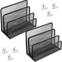 Desk Mail Organizer, 2 Pack Metal Mesh Small File Holders with 6 Metal Clips Letter Organiser Countertop with 3-Slot, Office Mail Sorter Organizer for Bill Paper Folder Document (Black)