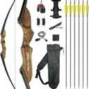 Black Hunter Longbow and Arrow Set, GLURAK 62'' Traditional Wooden Takedown Longbows Package, Archery Bow Kit for Target Practice and Hunting, Right Hand, 25-55 Lbs, 40lb