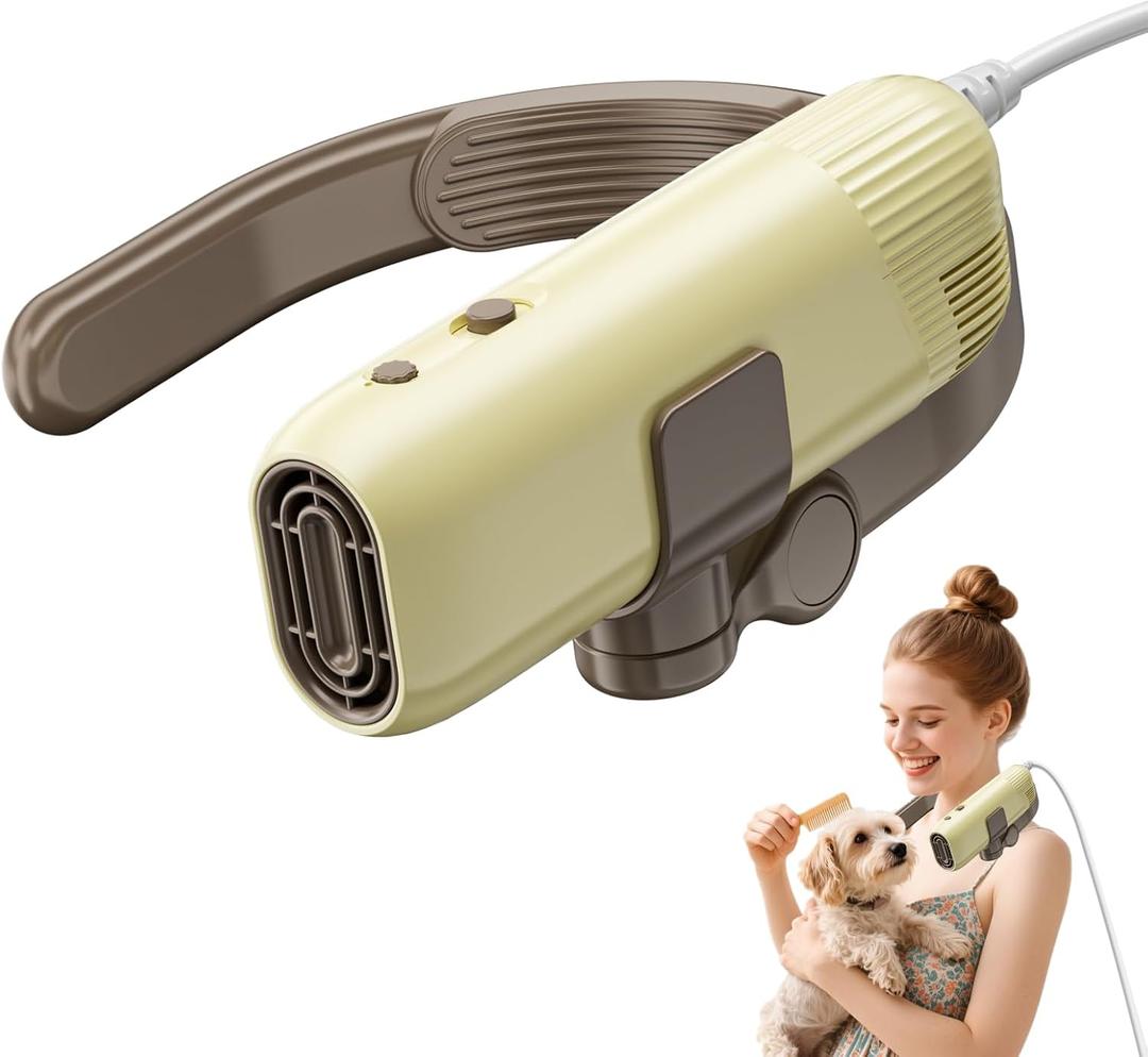 Hands-Free Dog Dryer for Pet Grooming, Adjustable Neck Hanger Pet Hair Dryer for Grooming Salon，Portable Pet Neck Dryer for Small Medium Dogs & Cats, Drying Quickly with Sturdy Bracket.(Brown)