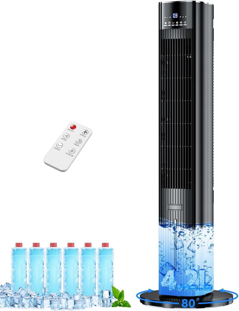 42 INCH Swamp Cooler Air Conditioner w/4 Mode & 3 Speed, 15H Timer, Aroma&Memory Function, Portable Air Conditioners No Windows Needed, 6 Ice Packs, 1.1-Gal Dual Tank Portable AC Unit for Room