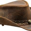 Leather Cowboy hat Also Worn as Outback hat Western Vintage Australian Hats for Men & Women (Medium, Redish Brown)