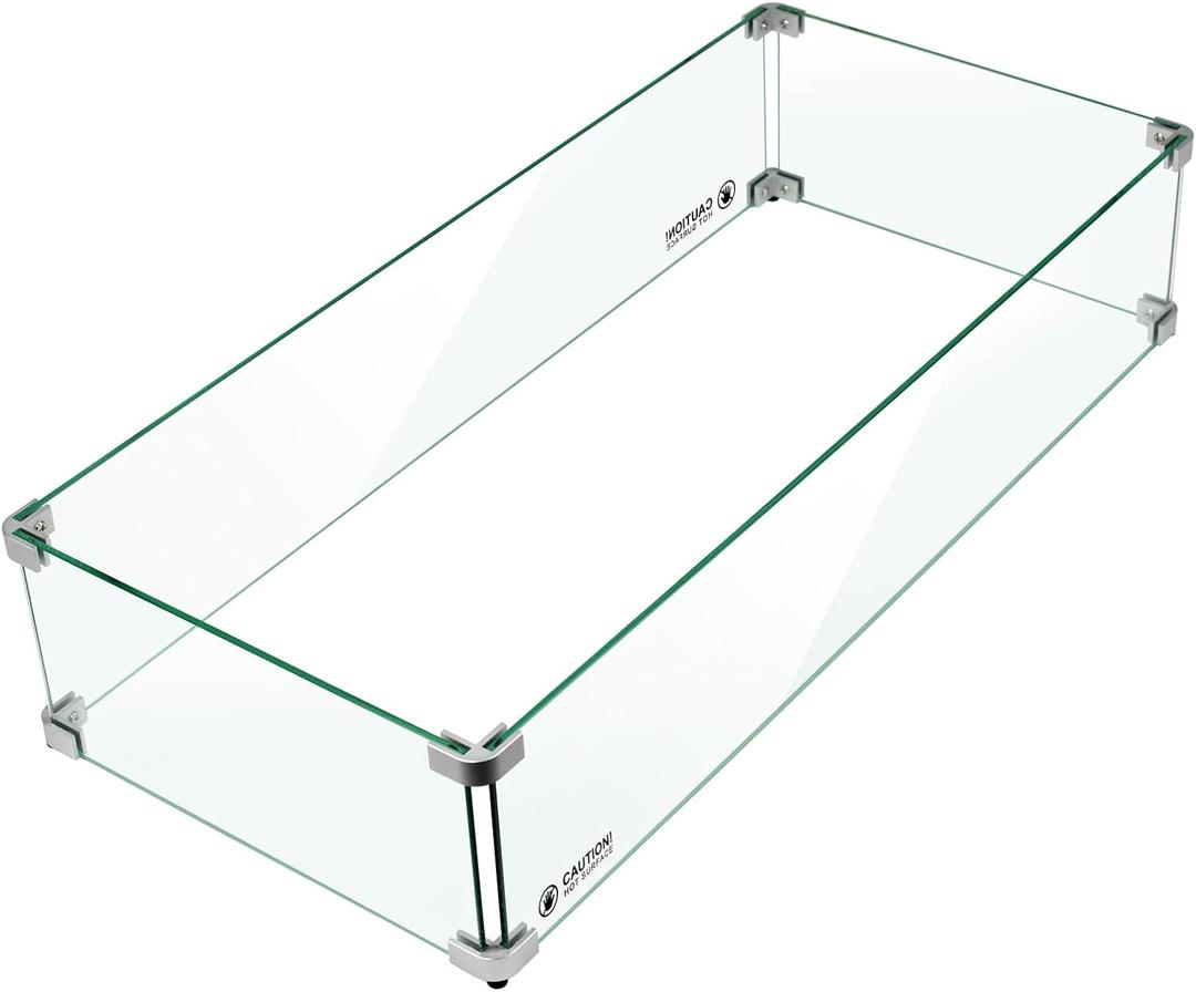Holy Fire 29.5" L x 13.5" x 6" Rectangle Fire Pit Glass Wind Guard Clear Tempered Glass Flame Protective Pane Wind Resistant - Fits 24x8 Fire Pit Burner Pan