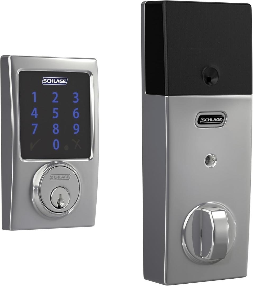 Schlage Connect Smart Deadbolt Lock with Touchscreen Keypad, Keyless Front Door Entry, Z-Wave Plus Compatible, Bright Chrome, BE469ZP CEN 625