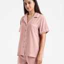 Womens Muslin Pajama Set 100% Cotton Double Gauze Linen Like Breathable Soft Button Up Loungewear Sleepwear PJ Set (Pink, L)