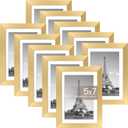 upsimples 5x7 Picture Frame Set of 10, Display Pictures 4x6 with Mat or 5x7 Without, Multi Photo Frames Collage for Wall or Tabletop Display, Gold