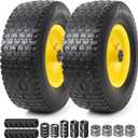 AR-PRO (2 Pack) 13x5.00-6 Flat Free Front Tire and Wheel Assembly, Solid Riding Lawn Mower Wheels, 3"-6" Offset Hub (Adjustable), 3/4"&5/8"&1/2" Bearing, 400 lb Load
