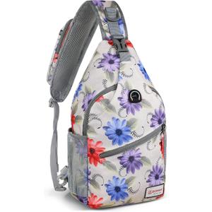 ZOMAKE Sling Bag,Small Crossbody Sling Backpack,Water Resistant Shoulder Daypack for Travel,Anti Thief Chest Bag for Hiking(Color Chrysanthemum)