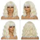 Blonde Wigs for Women Short Wavy Bob Wig With Bangs Heat Resistant Synthetic Wigs for Daily Party Cosplay Costume Wig Use