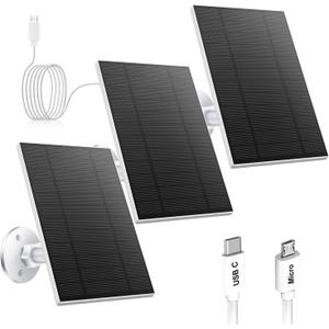 3PC 5W Solar Panel for Security Camera, Solar Panel with Micro USB & USB-C Port for DC 5V Outdoor Rechargeable Battery Camera, IP65 Waterproof, 360 Adjustable Security Mount, 9.8ft Cable