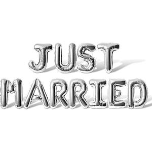 Letter Balloons - JUST MARRIED 16" Inch Alphabet Letters Foil Mylar Balloon Wedding Party Banner (Silver)