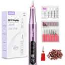 Electric Cordless Nail Drill File: LED Display Professional Portable Nail Drill for Acrylic Gel Dip Powder Nails Manicure Pedicure Kit Tool with Nail Drill Bits Sanding Bands, Purple