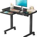 Small Standing Desk with Drawer, 35" x 20" Whole Piece Tabletop Electric Sit Stand Table, Height Adjustable Desk with Storage & USB Ports, Quick Install Home Office Computer Desk, Black