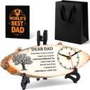 Kenning 3 Pcs Dad Gifts for Fathers Day from Daughter Son, Daddy Birthday Gifts Includes Wooden Clock, World's Best Dad Card and Black Gift Bag for Daddy Papa Fathers Day Present